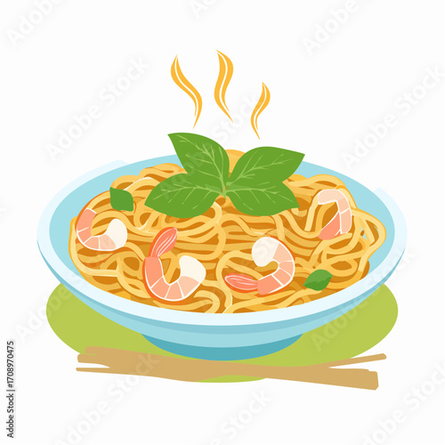 Asiatische Nudelpfanne  mit Garnelen