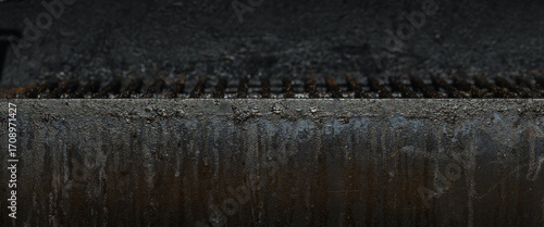 Cuadro en lienzo Greasy grimy oily dirty background texture of outdoor BBQ grill