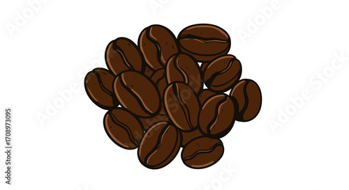 A vector illustration presents a pile of roasted coffee beans, perfect for cafe branding, coffee shop menus, or any design project needing a caffeine-related visual element.