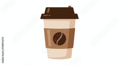 High-quality vector PNG image of a disposable coffee cup with a coffee bean logo, ideal for cafe menus, websites, and branding projects needing a simple yet elegant design. 