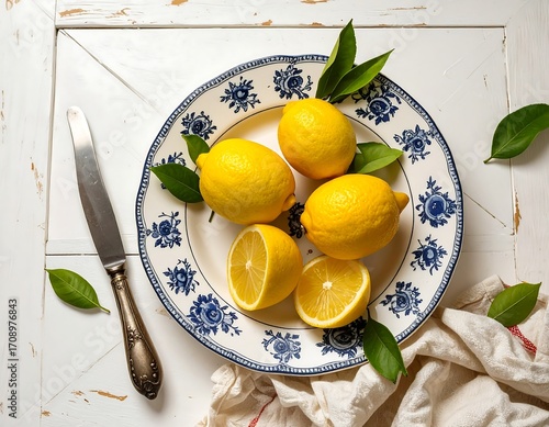 Lemons on decorative plate