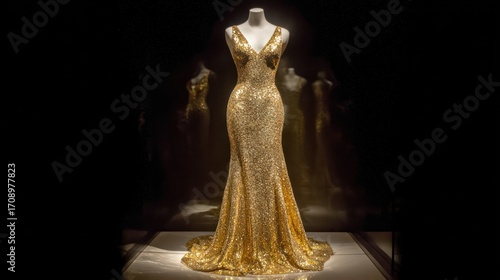 Gold sequined gown display