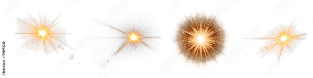 Obraz premium Collection of Golden Lens Flares and Light Effects isolated on transparent background.
