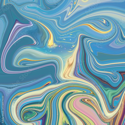 Vibrant blue swirl abstract art with fluid motion and dreamy flow, colorful digital waves ideal for creative design and modern background.