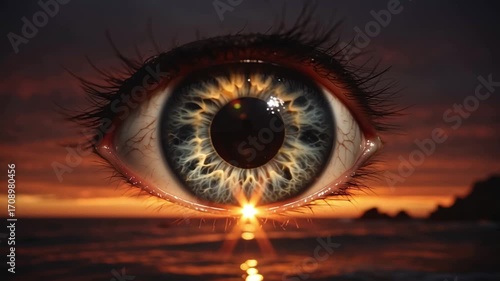 Eye reflecting the vast ocean waves