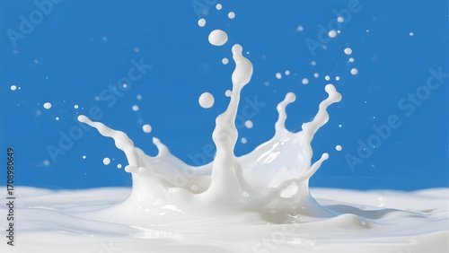 Dynamic Splash of Milk Against a Blue Background