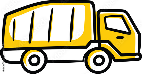 Yellow garbage truck icon on a white background, symbolizing waste collection and disposal services.