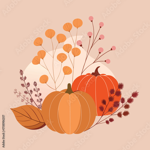 Autumn arrangement of pumpkins and dried foliage fall