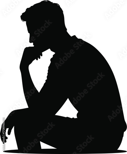 Man in thought posing silhouette with abstract elements