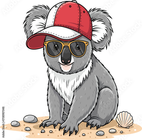 Vector, illustration, koala animal with beach background, poster, printing, background