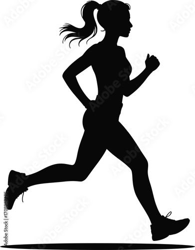 Woman jogging energetically in a dynamic silhouette
