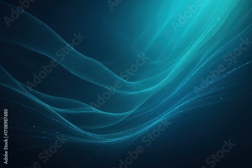 Futuristic abstract technology waves with glowing data particles and mesh lines elegant blue gradient background for innovation branding and AI visuals