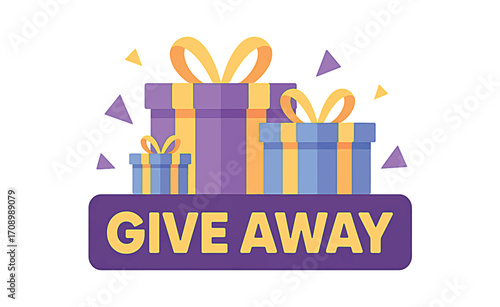 Exciting online giveaway event banner with colorful gift boxes and festive elements, perfect for social media promotions and marketing campaigns