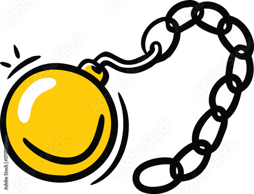 Illustrated clock with a chain, conveying the notion of time being tied down or limited.