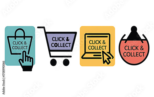 Click and Collect Icons Online Shopping Convenience for Easy Pickup and Delivery