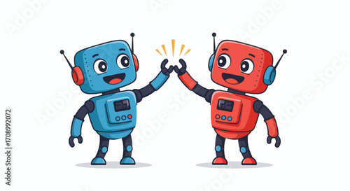 Two cartoon robots highfiving