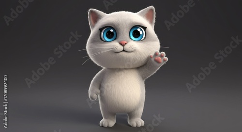 Cute cartoon cat waving
