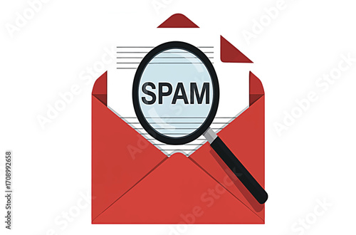An illustration depicting the process of identifying unsolicited junk mail in a digital inbox, emphasizing internet security and data protection against spam emails