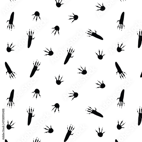 Seamless pattern with mouse footprint in black color with transparent square background