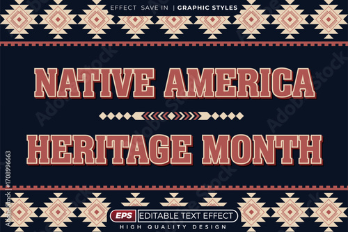 Editable 3d text effect native american heritage with ethnic decorative background