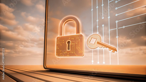 Passwordless login with key and lock concept. Digital security concept with a lock and key illustration.