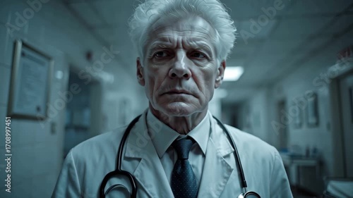 Creepy doctor standing in dark room