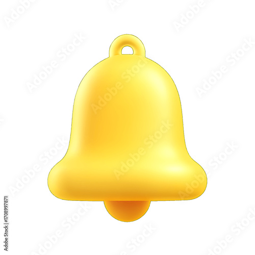 3D plastic icon of silent Christmas bell without clapper with glow isolated on transparent background