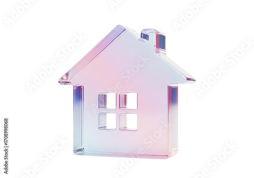 Iridescent glass house sculpture with window detail