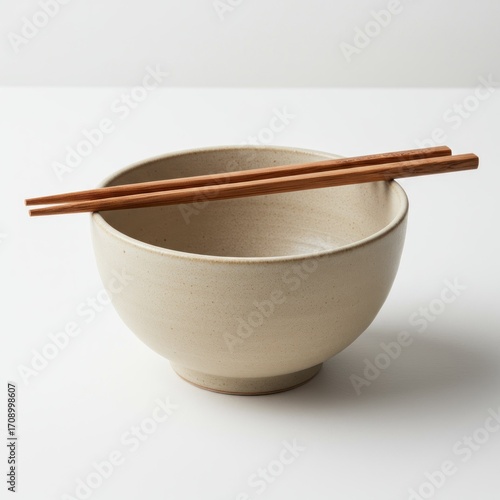 Light beige ceramic bowl with chopsticks