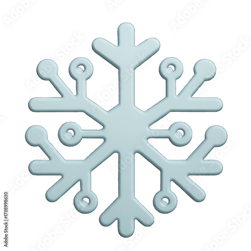 3D plastic icon of snowflake with circuit pattern isolated on transparent background