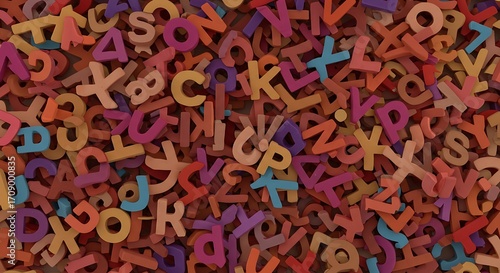 Colorful jumble of alphabet letters and numbers scattered randomly across a flat surface