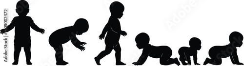 Baby, silhouette, crawling, walking, development, growth, toddler, motion, childhood, milestone, infant, physical, posture, learning, movement, early, age, progress, stages, activity