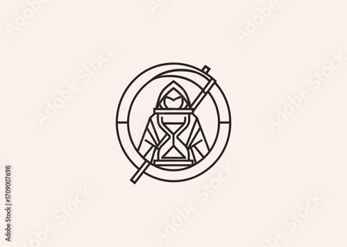 A geometric line art logo of Kronos with an hourglass and scythe, symbolizing time, destiny, and inevitability