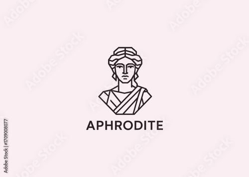 A line art logo of Aphrodite, symbolizing beauty, love, and feminine grace