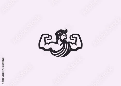 A minimalist line art logo of Hercules, symbolizing strength, heroism, and endurance