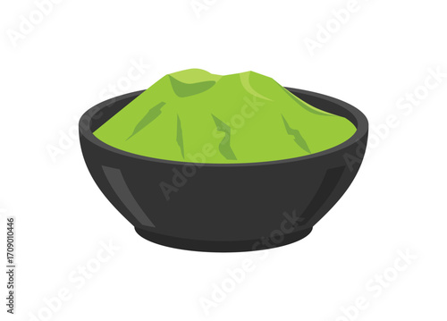 Matcha green tea powder in a bowl. Simple flat illustration.