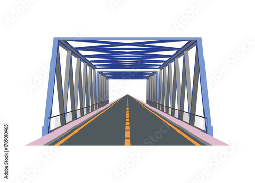 Road truss bridge. Simple flat illustration in perspective view.