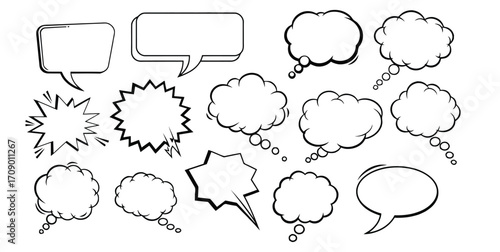 Hand drawn speech and thought bubble set illustration