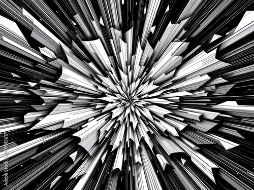 Exploding Starburst Abstract Black and White Composition