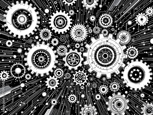 Interconnected Gears and Circuitry A Technological Illustration