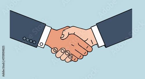 flat vector illustrations Business handshake illustrating agreement, partnership, and collaboration. Two hands clasped together symbolizing a business agreement