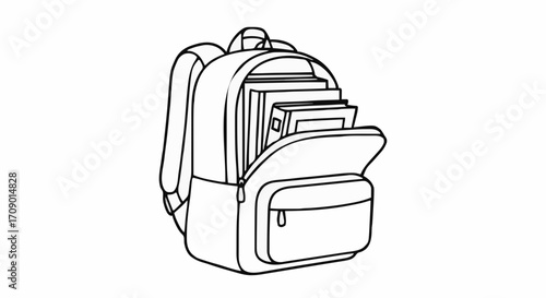 flat vector illustrations A backpack with books and supplies, ready for school or travel