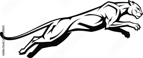 Jumping Panther Tribal Tattoo Style Vector, Black Wild Cat Silhouette Illustration, Abstract Jungle Animal Design for Logo and Art