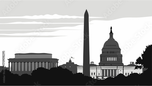 Washington dc skyline with washington monument panorama for travel websites, city guides, tourism brochures, urban development presentations, advertisements