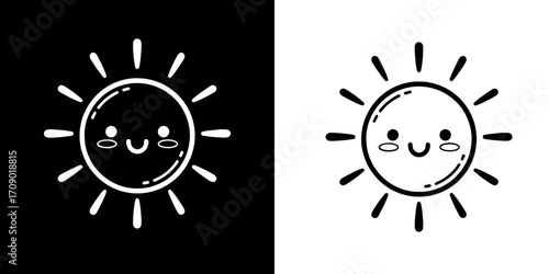 Adorable happy sun character radiating joy and warmth, perfect for kids' designs