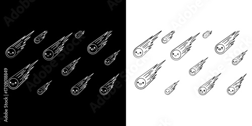 Whimsical shooting stars with cute faces zoom across the night sky, sparking wonder and joy.