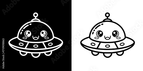 Adorable cartoon UFO character with big eyes and friendly smile, perfect for kids' designs