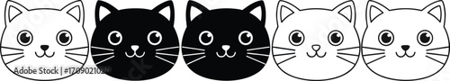 Cute cat faces, black and white cats, cartoon cat illustrations, playful kitty design, adorable pet icons, animal face graphics, simple cat art, kids’ friendly images, digital cat