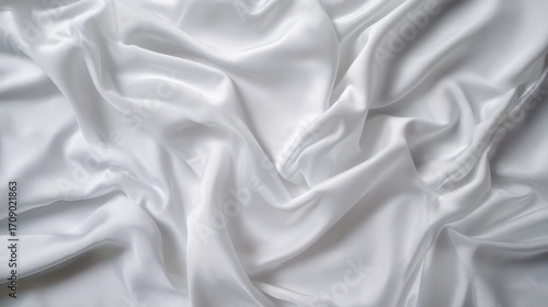 Elegant White Satin Fabric with Soft, Flowing Texture and Creases