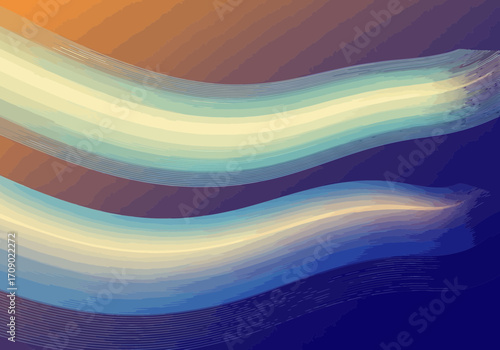 Vector art of abstract colorful wavy lines forming a gradient of blue, yellow, and orange, suggesting movement and depth